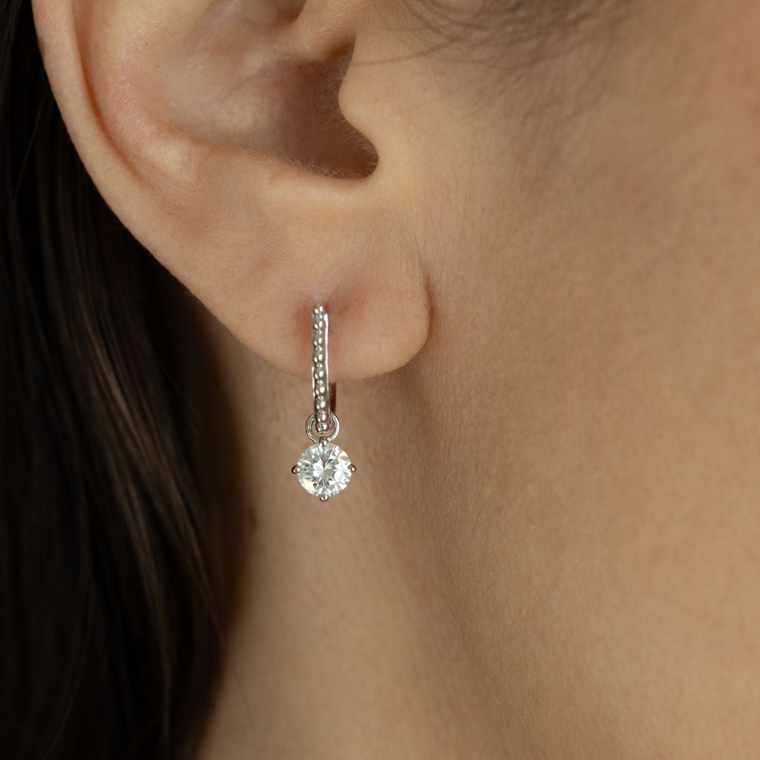 1 CTW DEW Round Moissanite Leverback Earrings in 14K White Gold