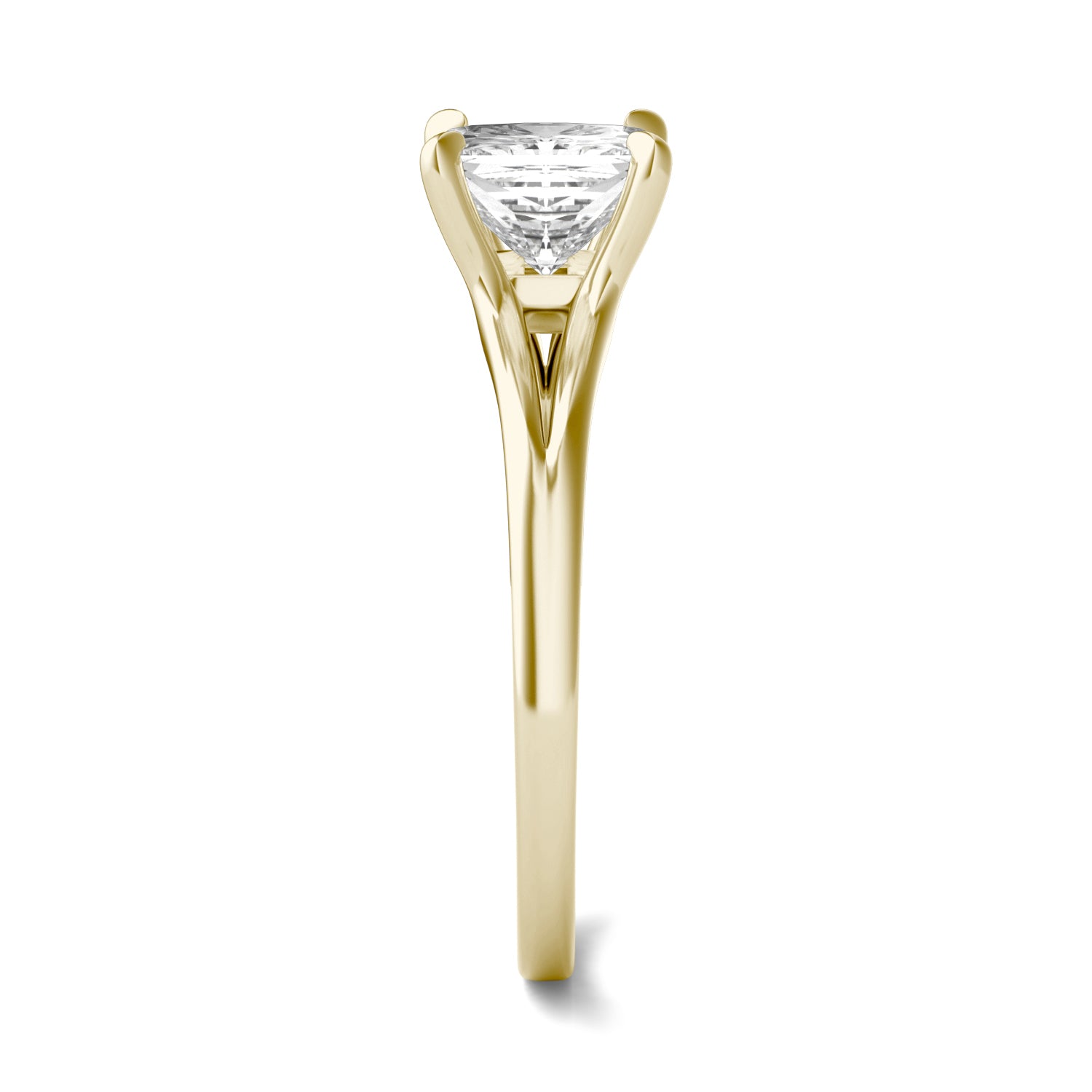 1.26 CTW DEW Princess Moissanite Split Shank Solitaire Engagement Ring in 14K Yellow Gold