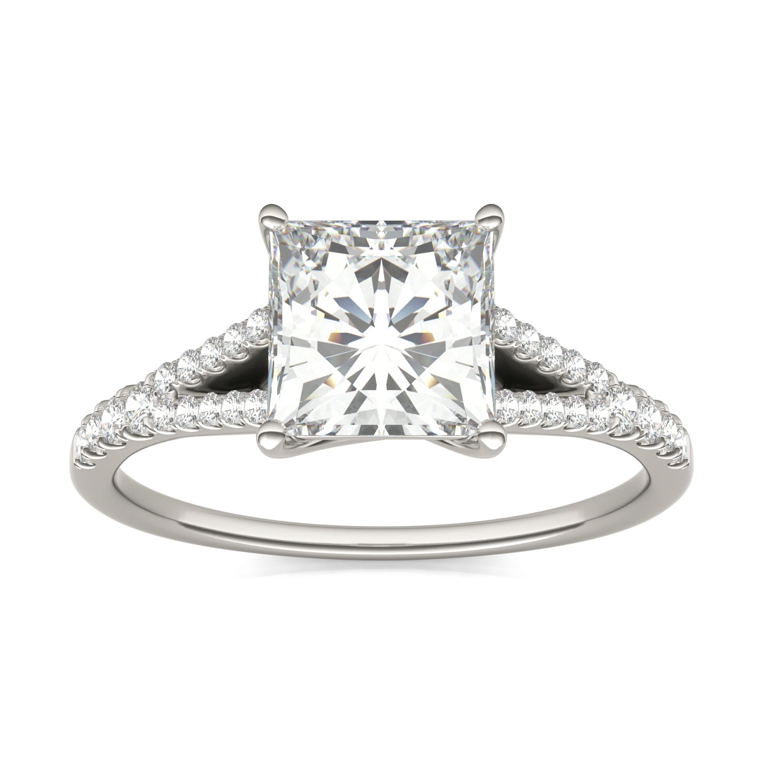 1.71 CTW DEW Princess Moissanite Split Shank Accented in 14K White Gold