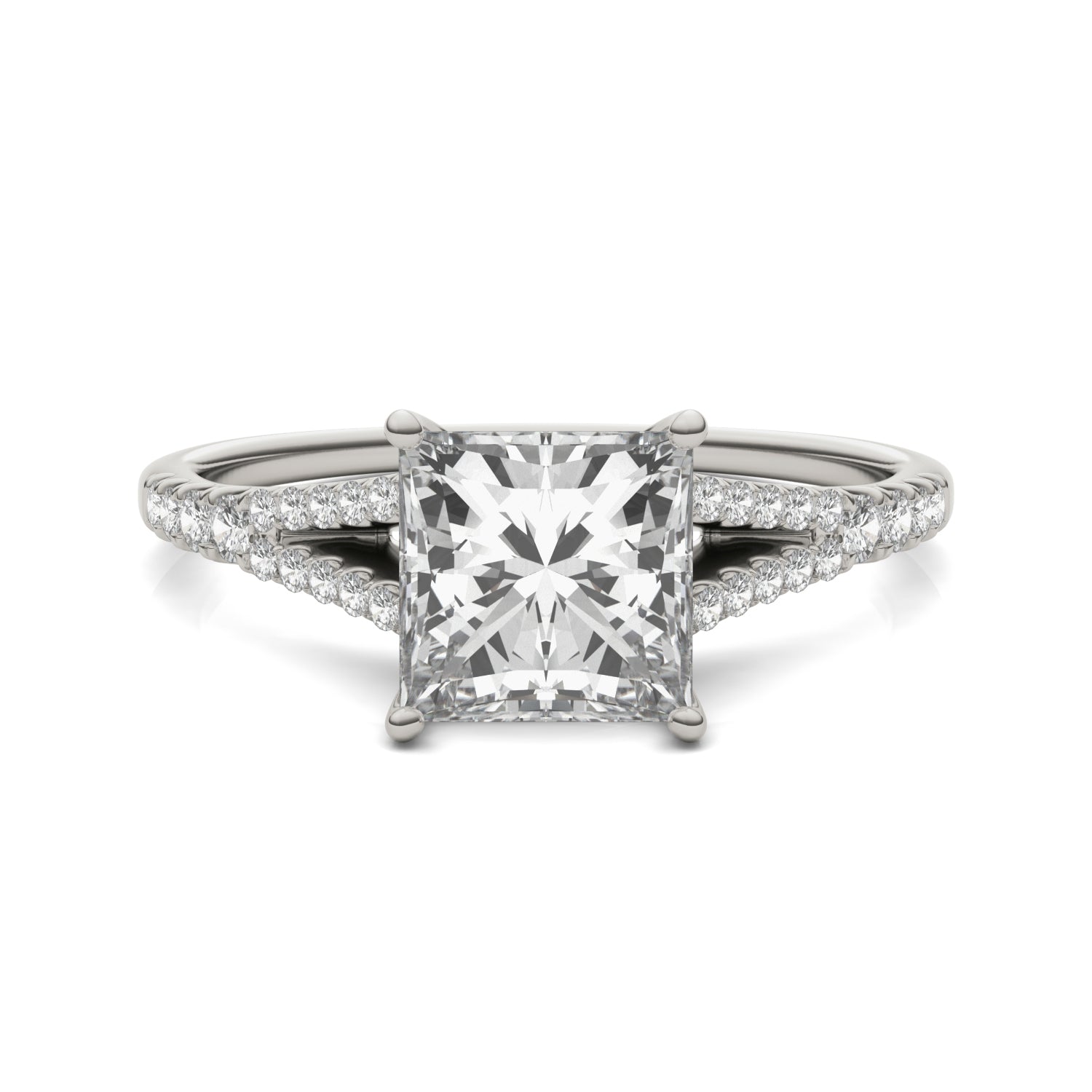 1.71 CTW DEW Princess Moissanite Split Shank Accented in 14K White Gold