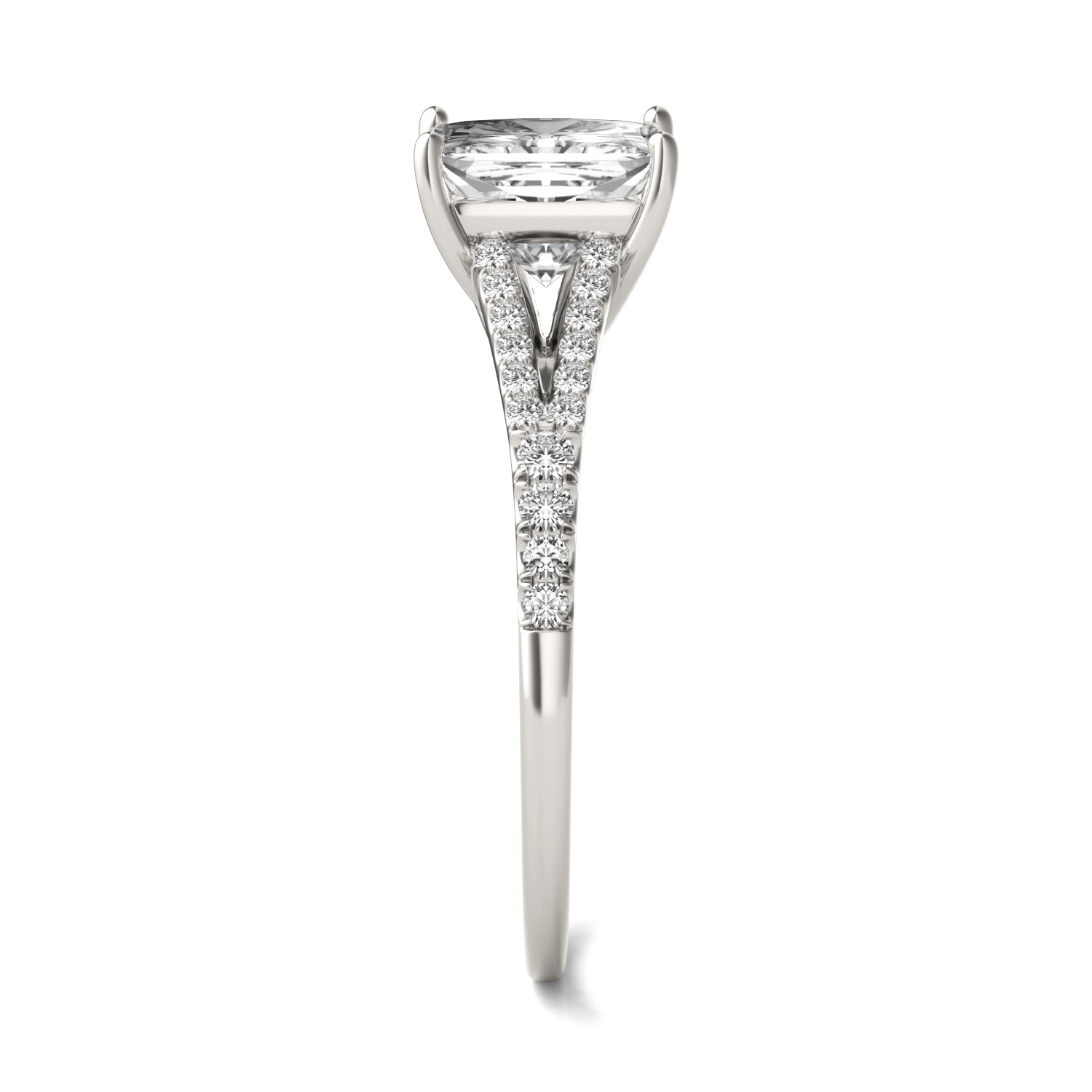 1.71 CTW DEW Princess Moissanite Split Shank Accented in 14K White Gold