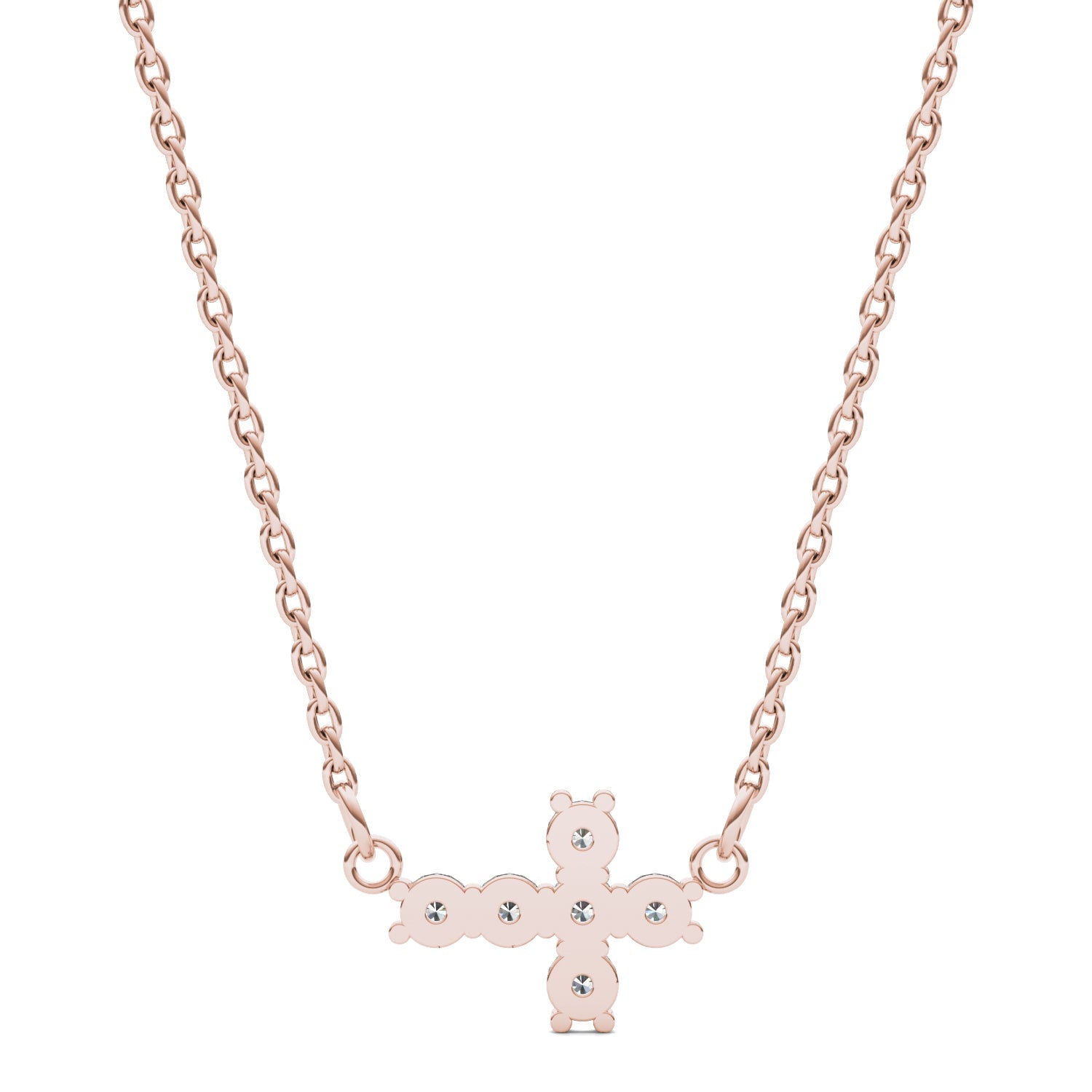 0.18 CTW DEW Round Moissanite Fixed Cross Necklace in 14K Rose Gold