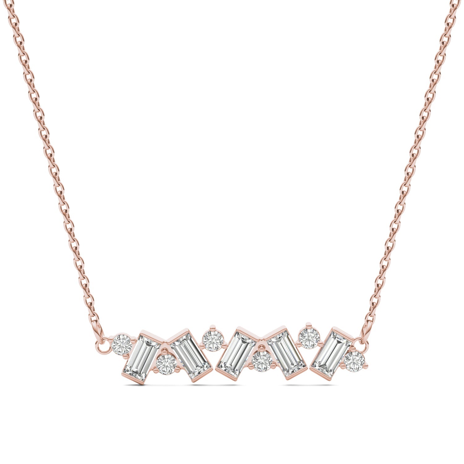 0.72 CTW DEW Straight Baguette Moissanite Fixed Alternating Necklace in 14K Rose Gold