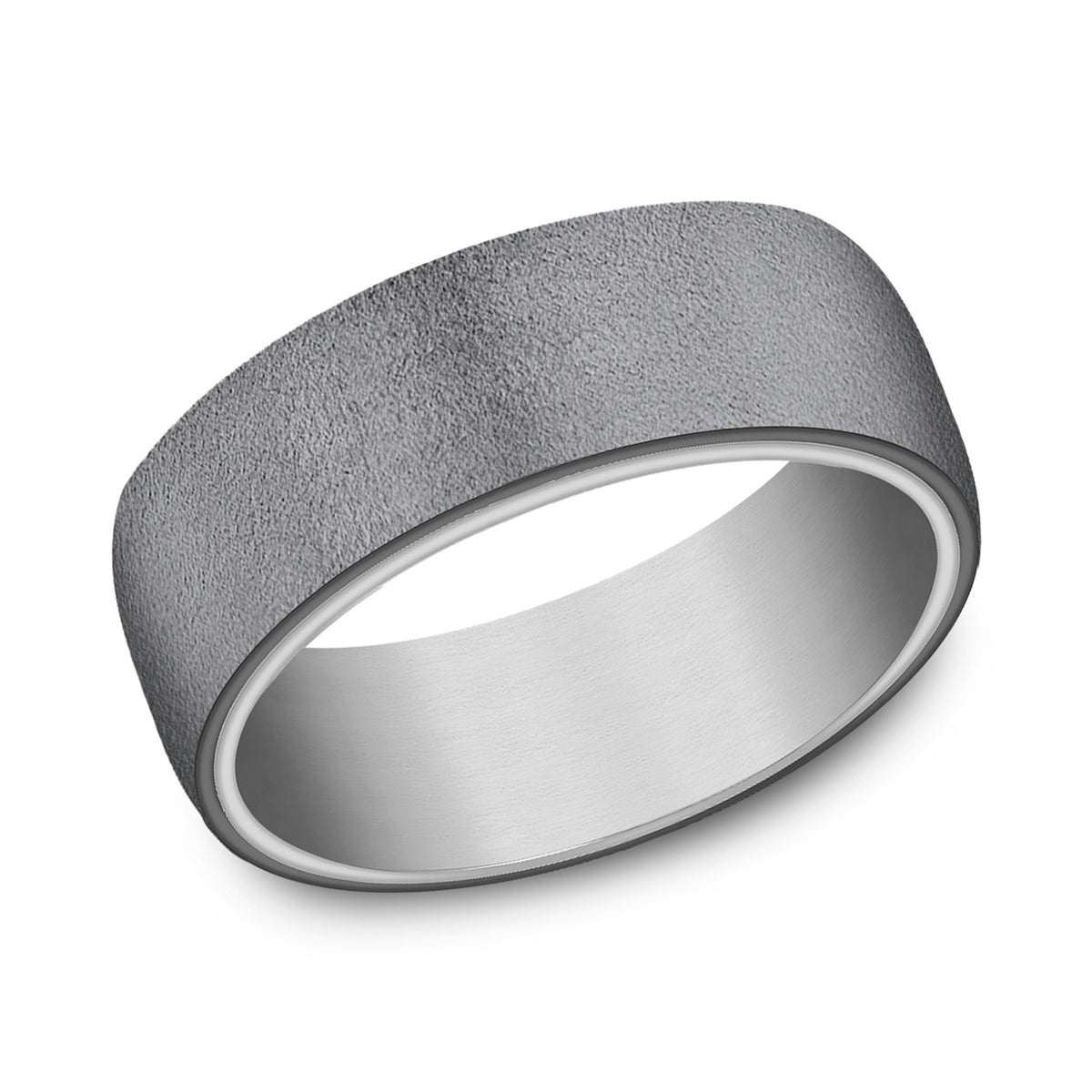 8mm Wire-Brushed Dark Tantalum Men's Band with 14K White Gold Inner Sleeve
