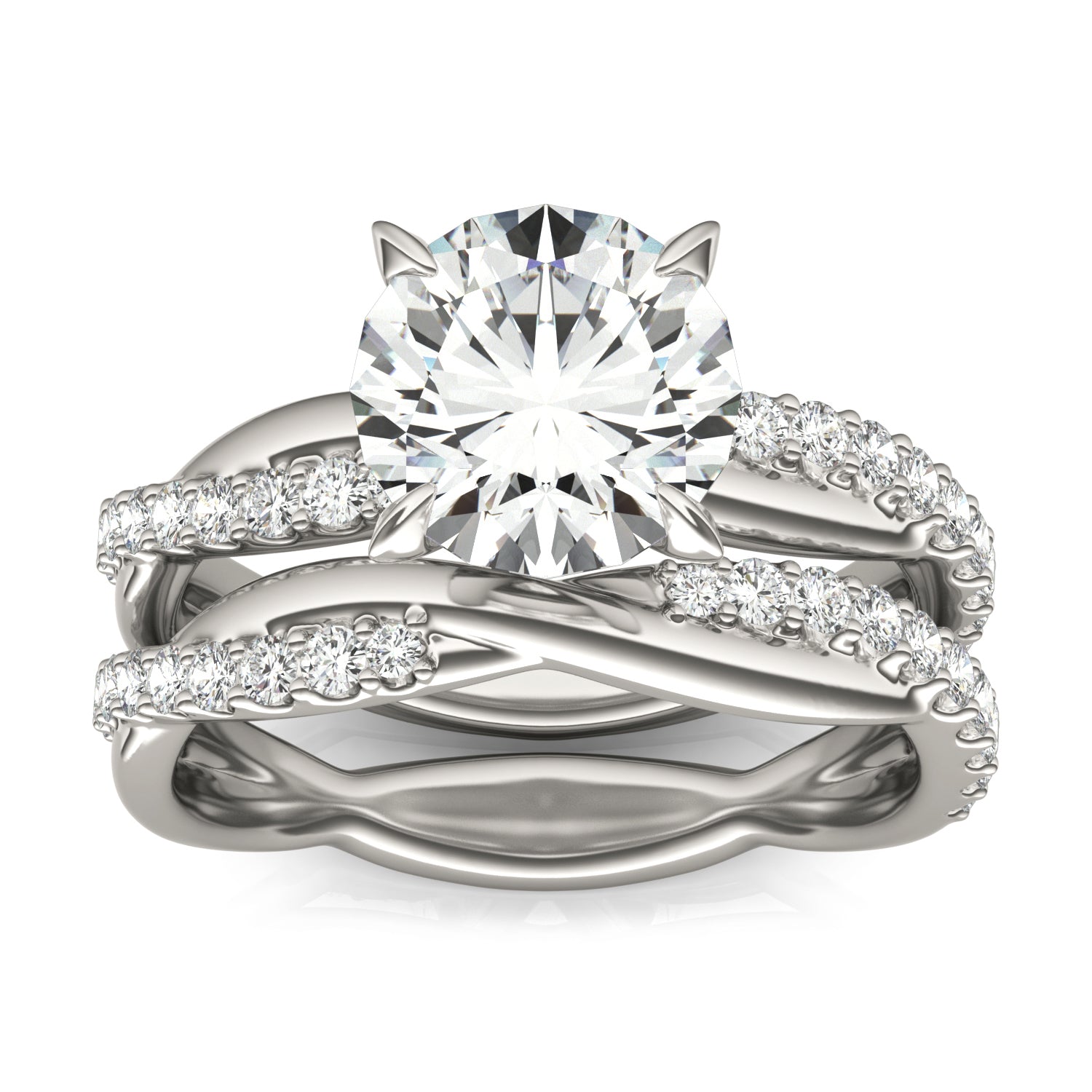 2.39 CTW DEW Round Moissanite Twist Wedding Set in 14K White Gold