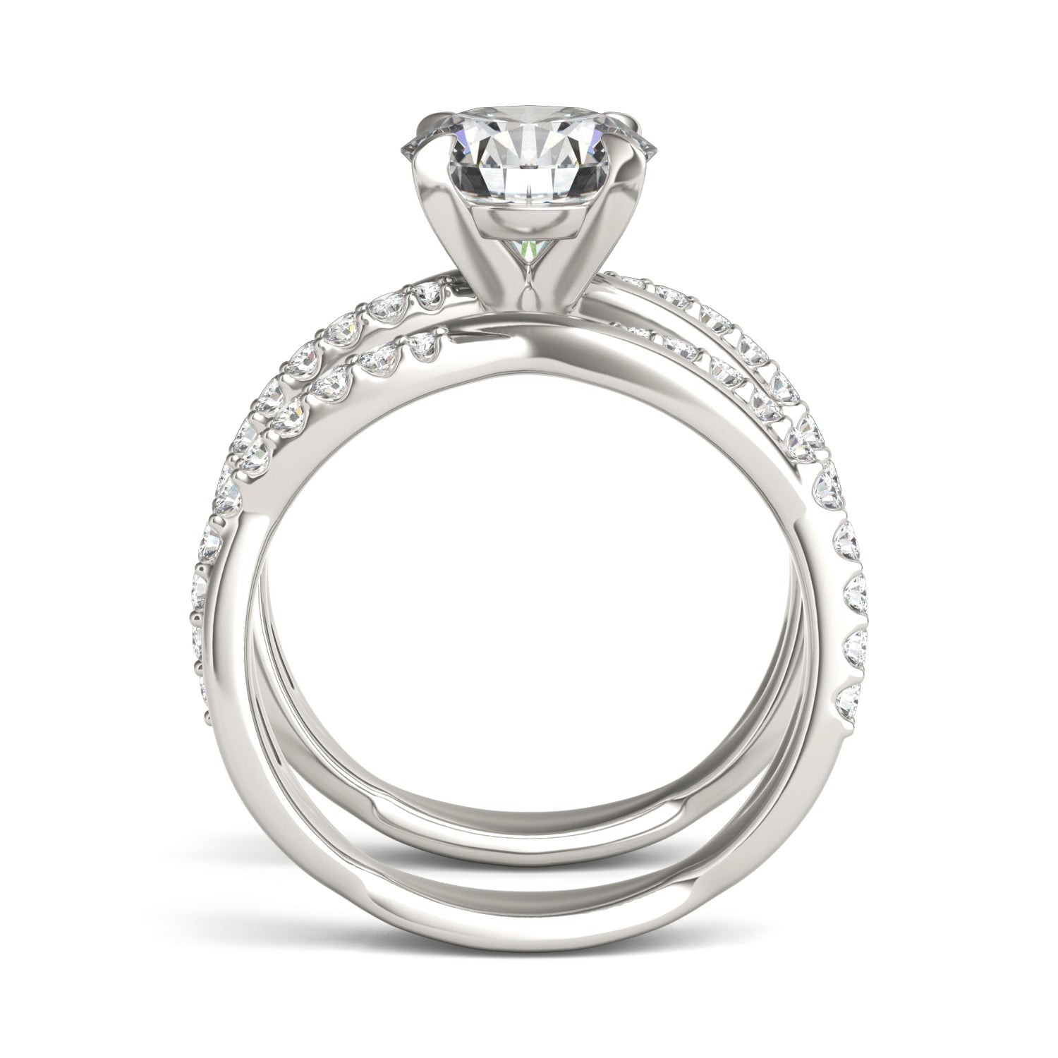 2.39 CTW DEW Round Moissanite Twist Wedding Set in 14K White Gold