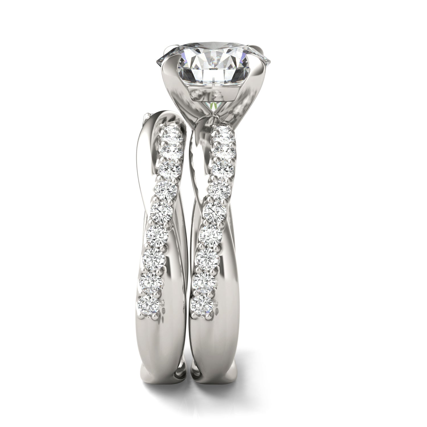 2.39 CTW DEW Round Moissanite Twist Wedding Set in 14K White Gold