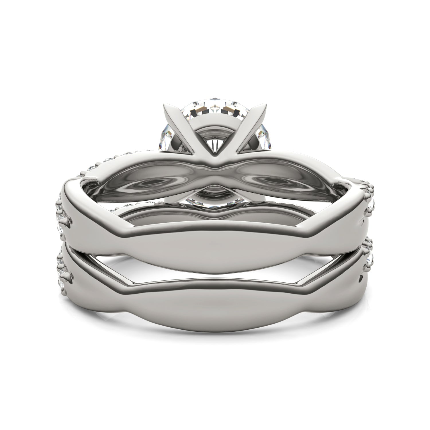 2.39 CTW DEW Round Moissanite Twist Wedding Set in 14K White Gold