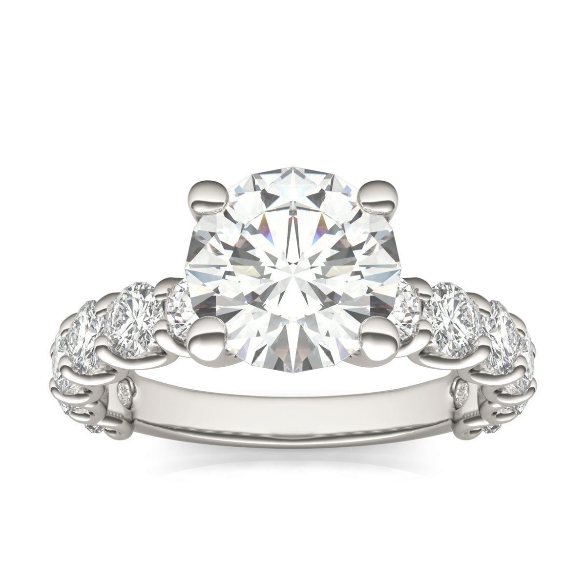 Forever Bright 3.76 CTW Moissanite Round Accented Engagement Ring 14K White Gold