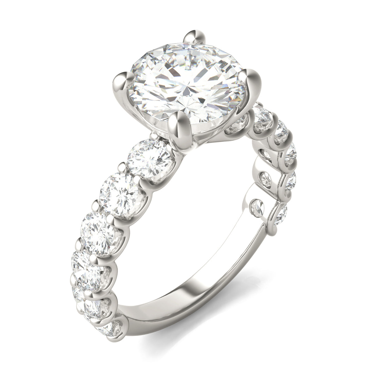 Forever Bright 3.76 CTW Moissanite Round Accented Engagement Ring 14K White Gold