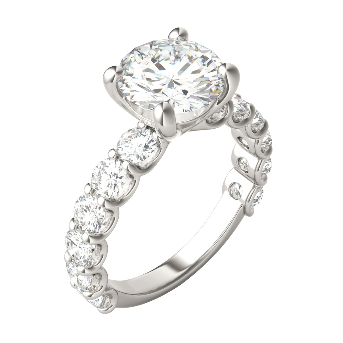 Forever Bright 3.76 CTW Moissanite Round Accented Engagement Ring 14K White Gold