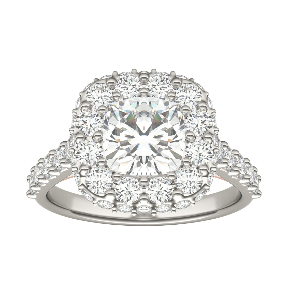 Forever Bright 3.34 CTW Moissanite Cushion Halo Engagement Ring in 14K Two-Tone