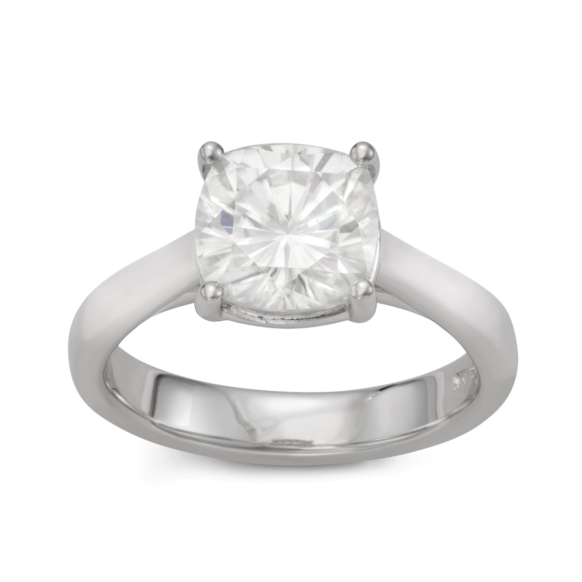 2.80 CTW DEW Cushion Moissanite Four-Prong Solitaire Engagement Ring in Sterling Silver