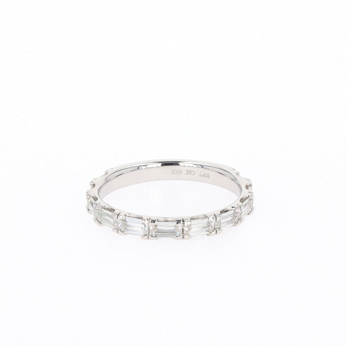 1.10 CTW DEW Emerald Moissanite Shared Prong Band in Sterling Silver