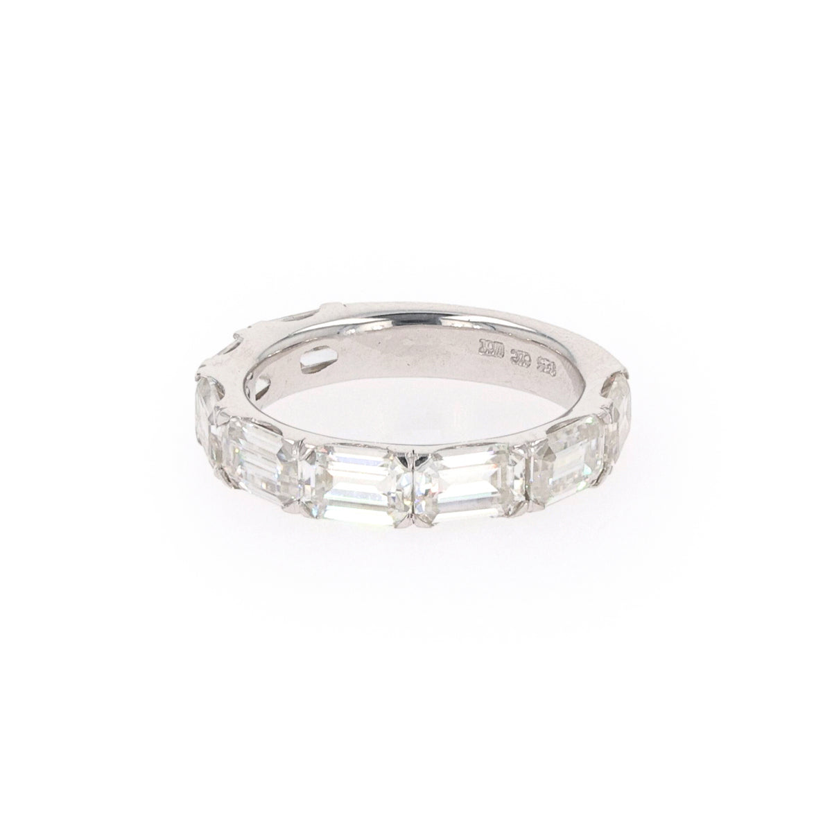 4.64 CTW DEW Emerald Moissanite Shared-Prong Band in Sterling Silver