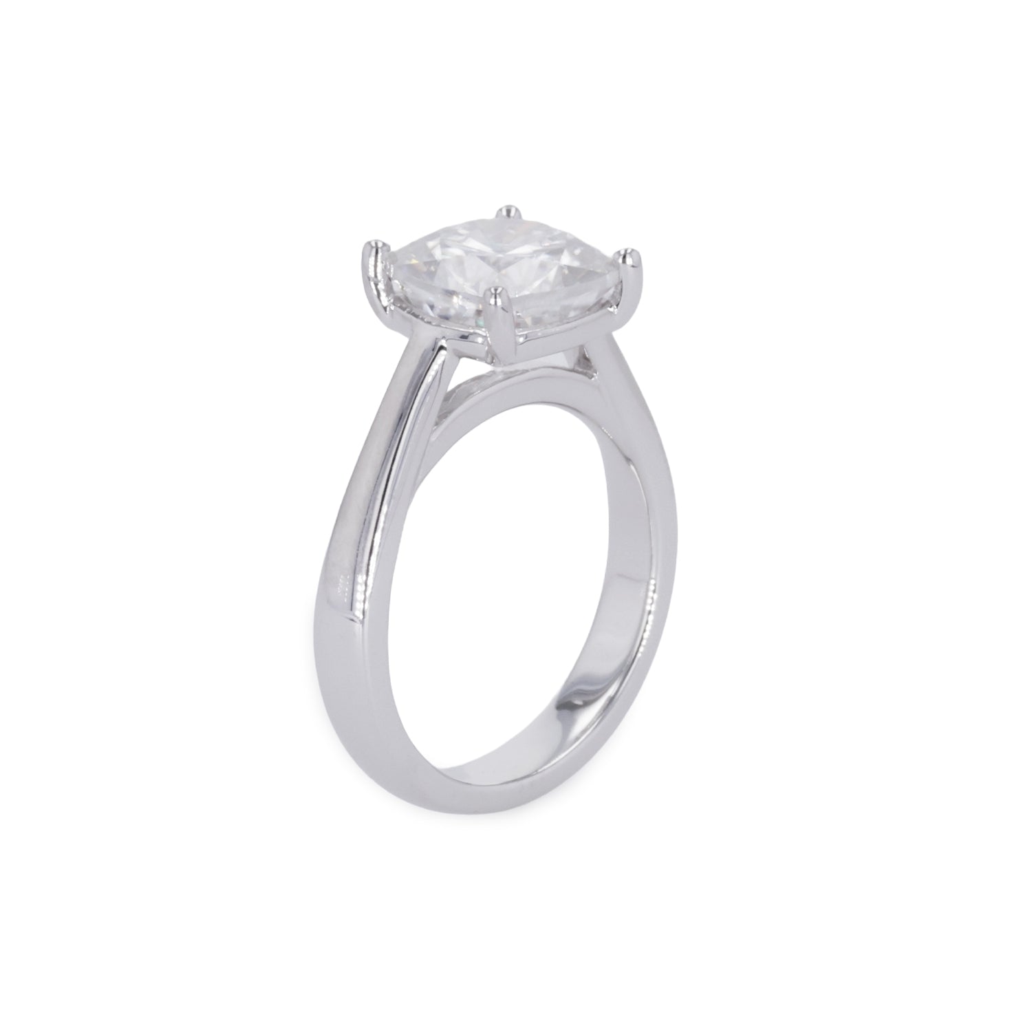 2.80 CTW DEW Cushion Moissanite Four Prong Solitaire Engagement Ring in Sterling Silver