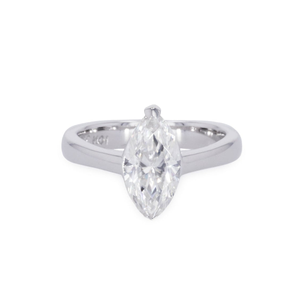 1.80 CTW DEW Marquise Moissanite Two-Prong Solitaire Ring in Sterling Silver