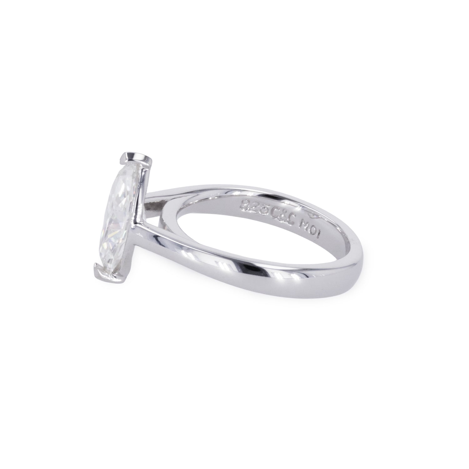 1.80 CTW DEW Marquise Moissanite Two-Prong Solitaire Ring in Sterling Silver