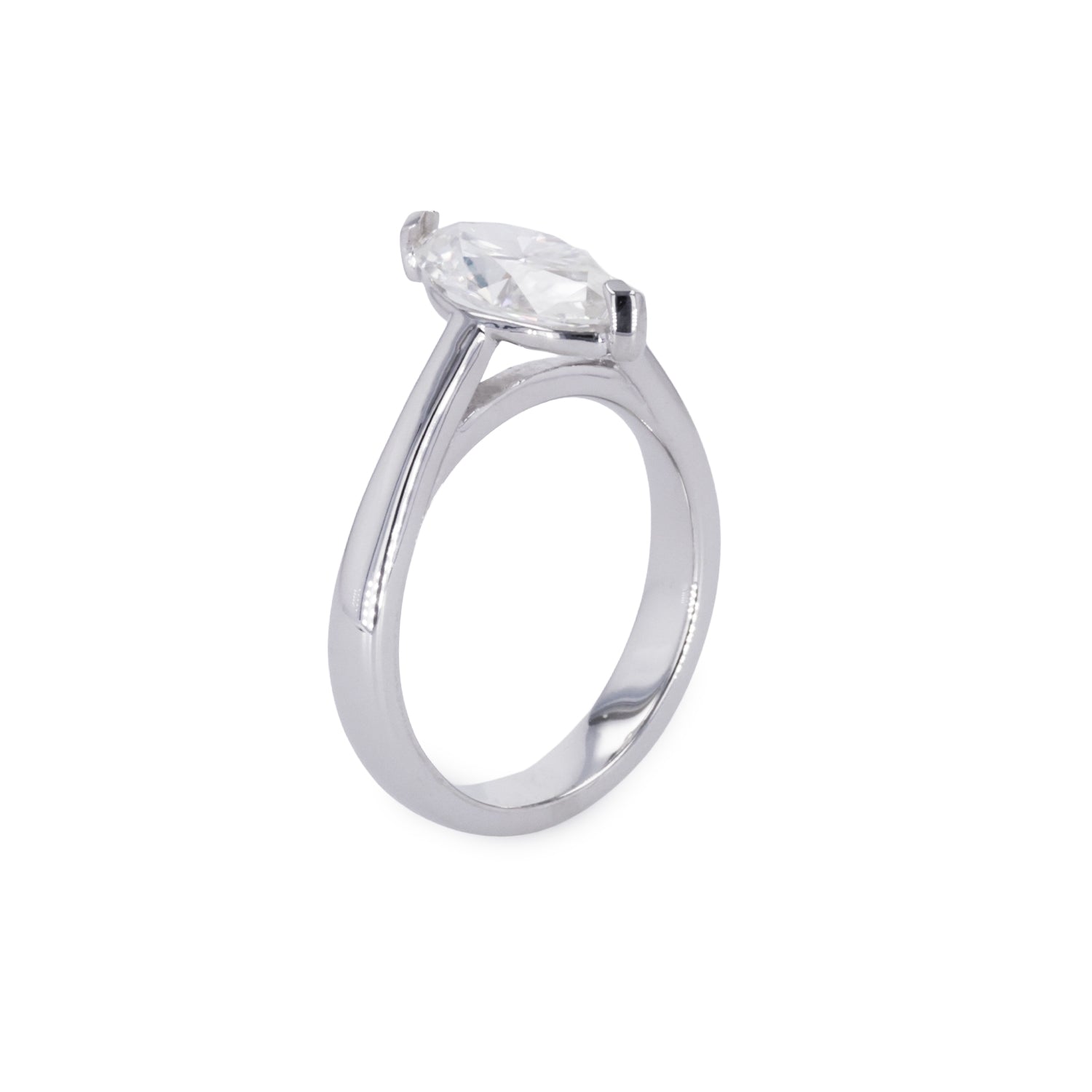 1.80 CTW DEW Marquise Moissanite Two-Prong Solitaire Ring in Sterling Silver