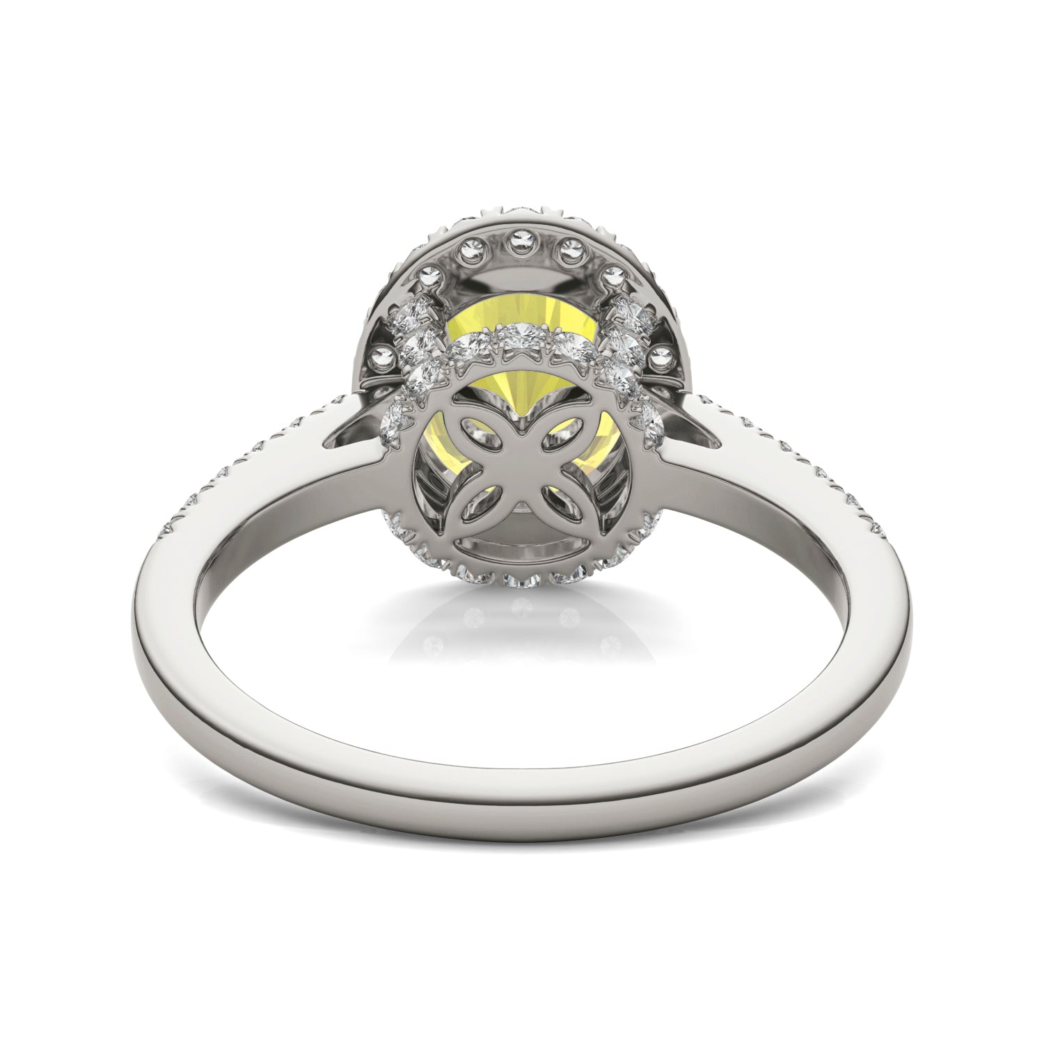2.38 CTW DEW Oval Yellow Moissanite Halo Engagement Ring in 14K White Gold