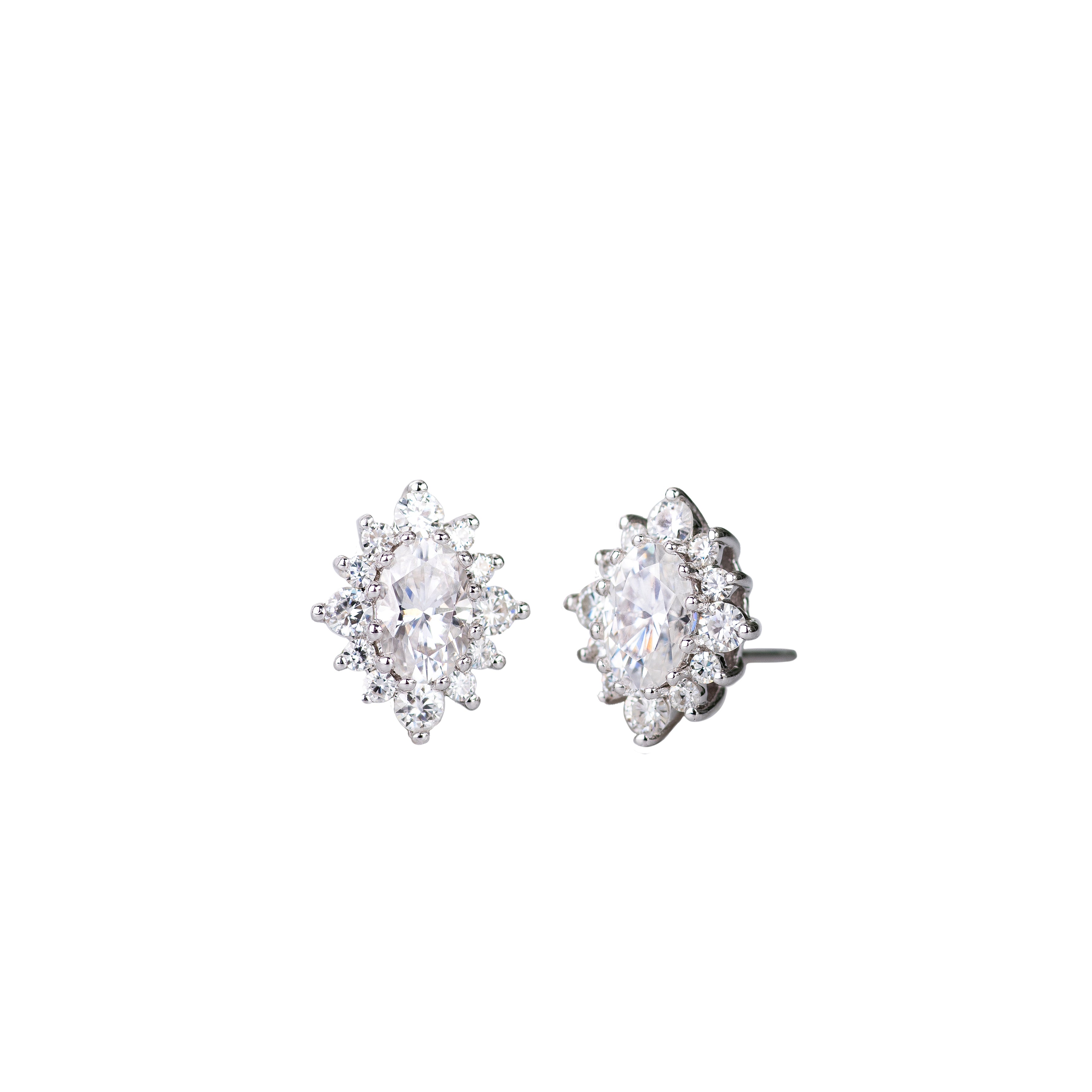 1.40 CTW DEW Oval Near-Colorless Moissanite Halo Earring in 14K White Gold