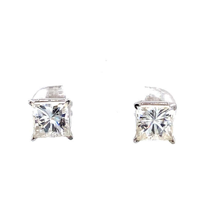 2.60 CTW DEW Square Moissanite Solitaire Stud Earrings in 14K White Gold