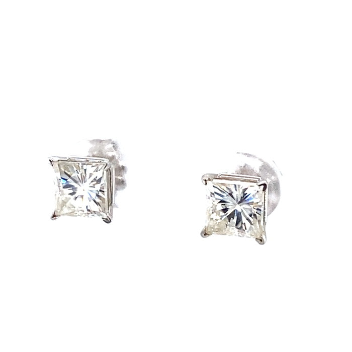 2.60 CTW DEW Square Moissanite Solitaire Stud Earrings in 14K White Gold