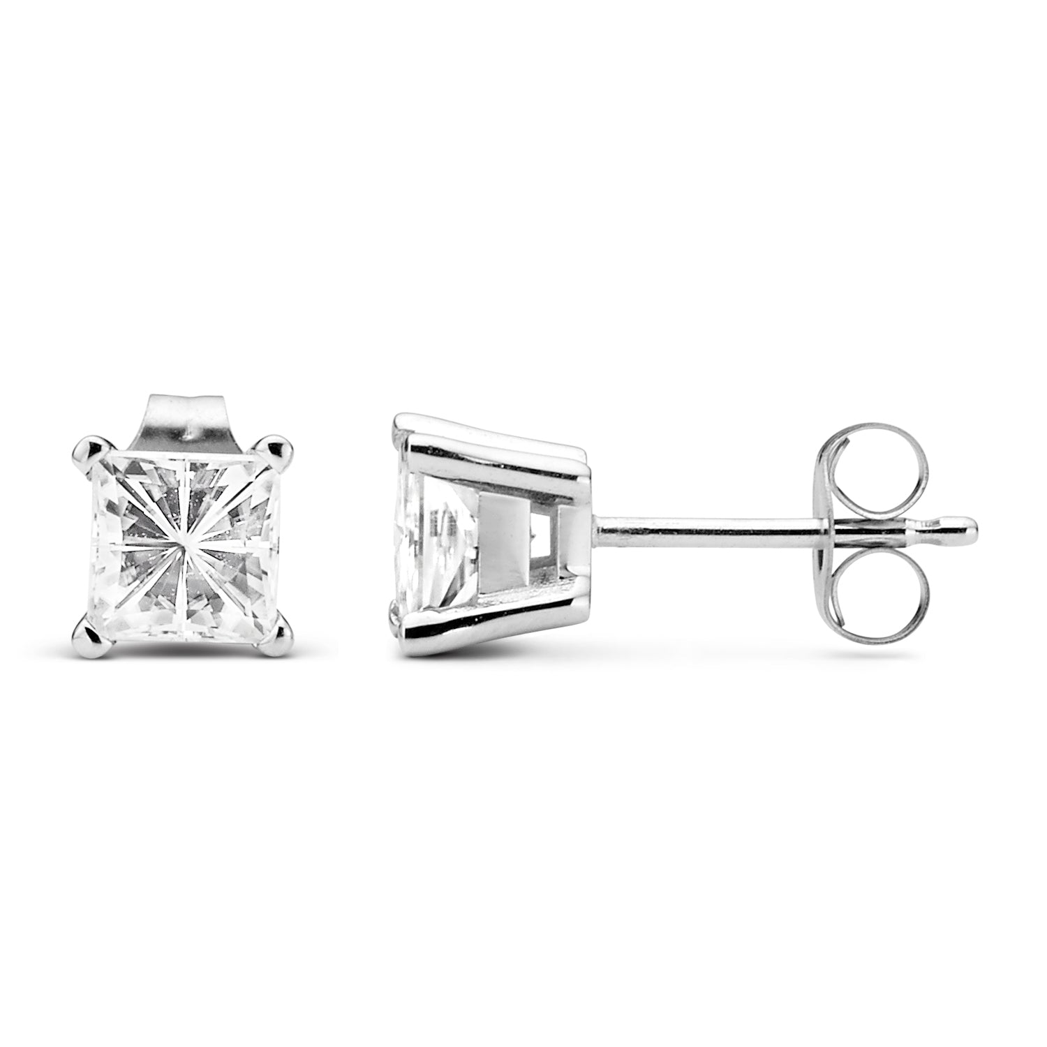 1.20 CTW DEW Square  Moissanite Solitaire Stud Earrings in 14K White Gold