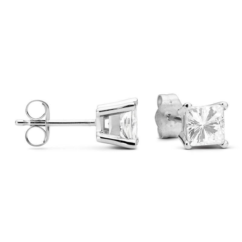 1.20 CTW DEW Square  Moissanite Solitaire Stud Earrings in 14K White Gold
