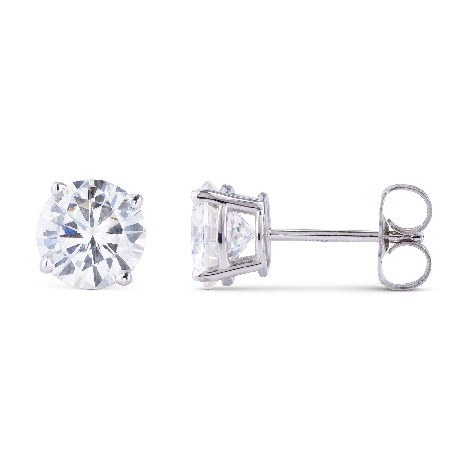 2.00 CTW DEW Round Near-Colorless Moissanite Classic Stud Earrings in Sterling Silver