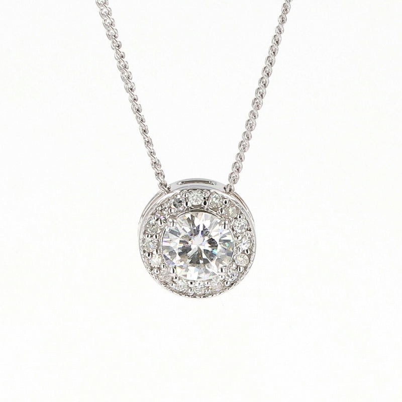 0.96 CTW DEW Round  Moissanite Halo Pendant in Sterling Silver