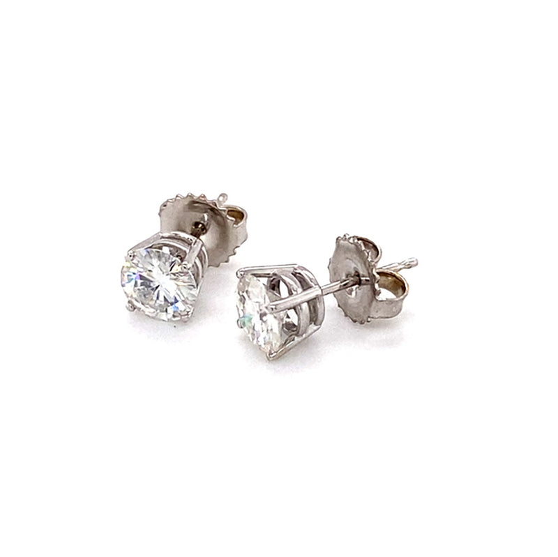 1.60 CTW DEW Round Moissanite Solitaire Stud Earrings in Sterling Silver