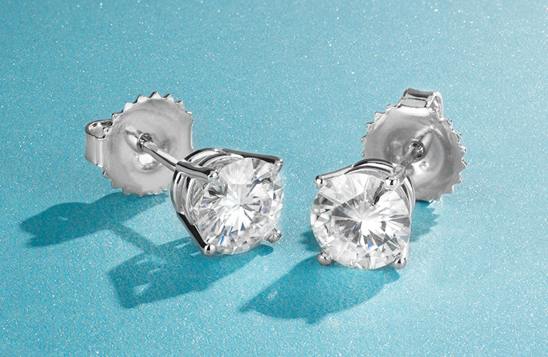 1.60 CTW DEW Round Moissanite Solitaire Stud Earrings in Sterling Silver