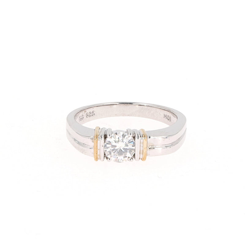 0.80 CTW DEW Round  Moissanite Solitaire Men's Band in Two-Tone Silver
