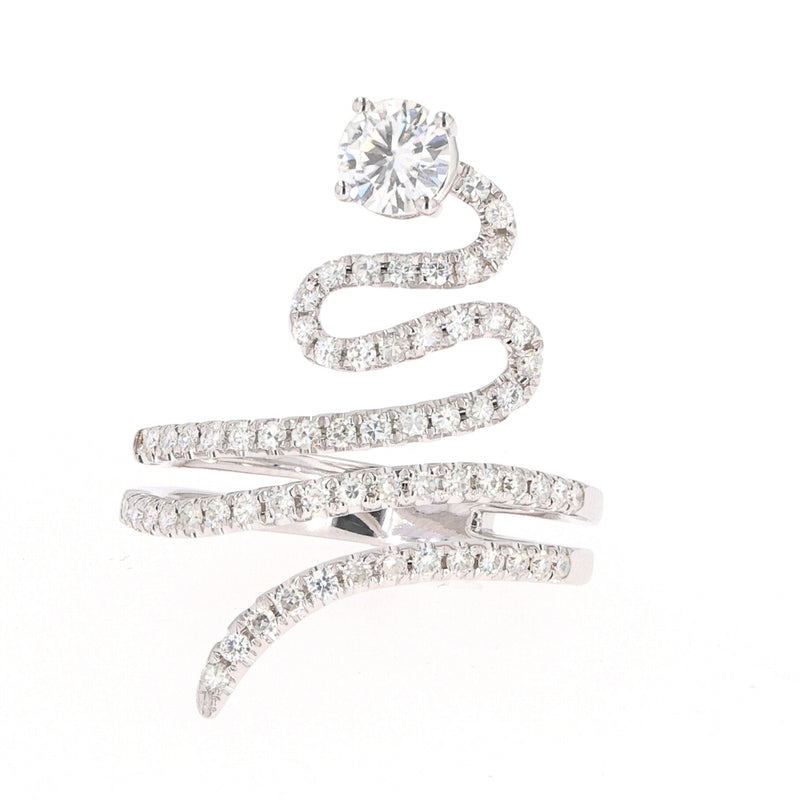 1.14 CTW DEW Round  Moissanite Swirl Statement Ring in 14K White Gold