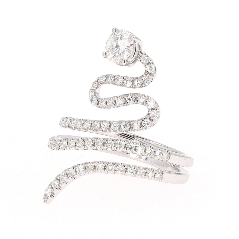 1.14 CTW DEW Round  Moissanite Swirl Statement Ring in 14K White Gold