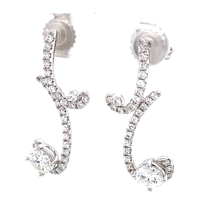1.67 CTW DEW Round  Moissanite Swirl Drop Earrings in 14K White Gold