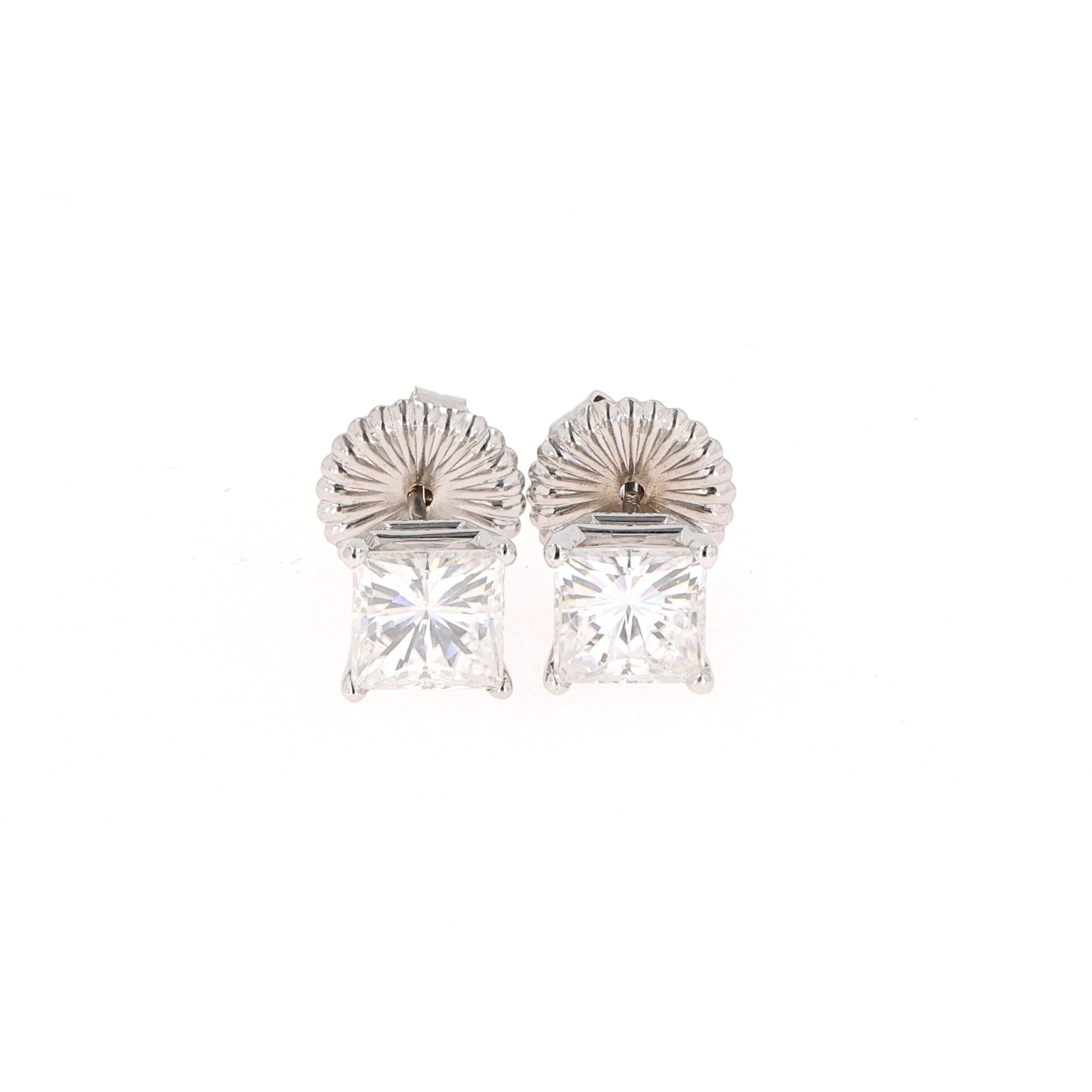 3.40 CTW DEW Square Near-Colorless Moissanite Solitaire Stud Earrings in 14K White Gold