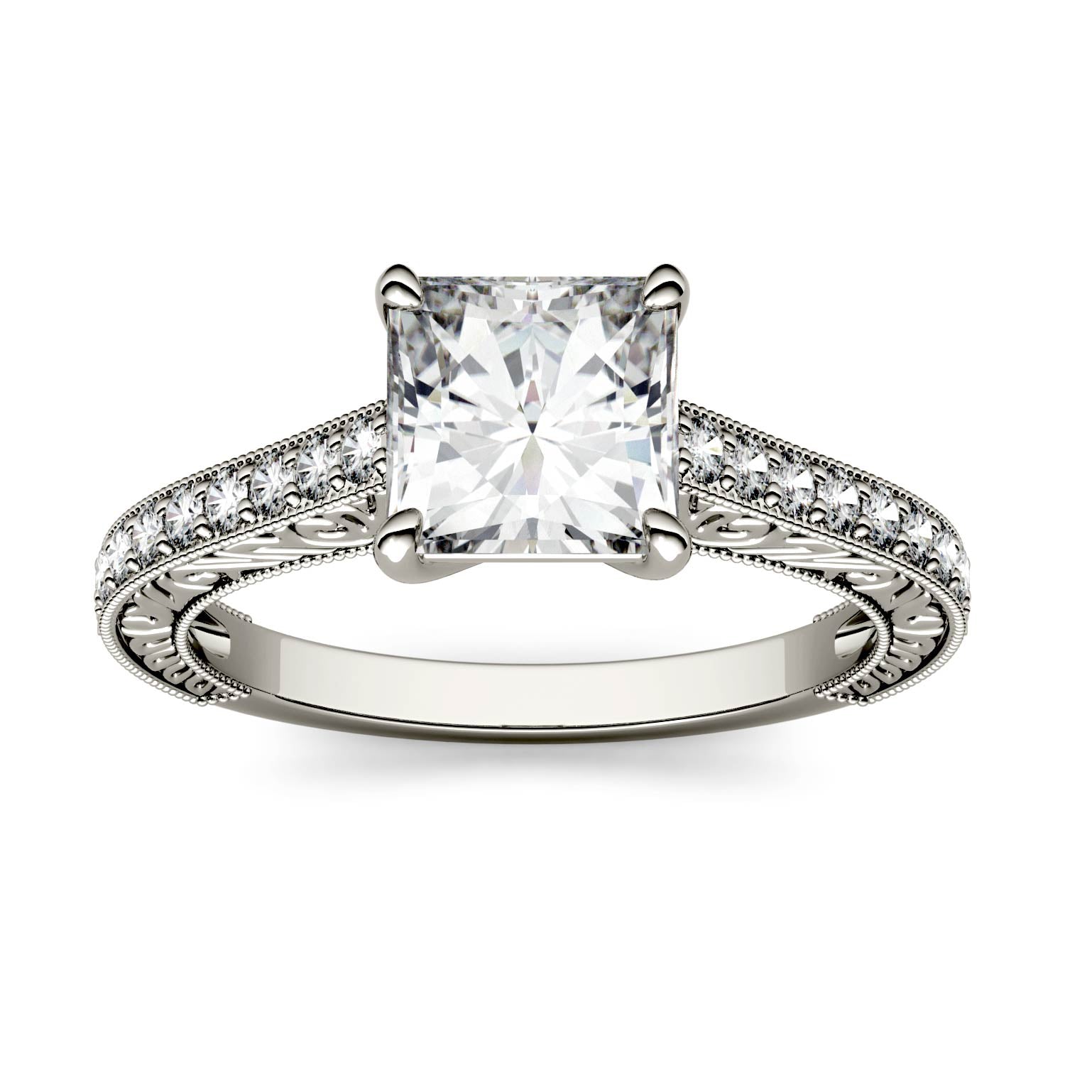 1.74 CTW DEW Square Moissanite Engagement Ring in 14K White Gold