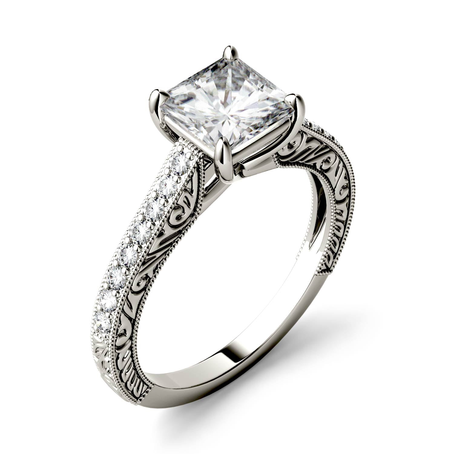 1.74 CTW DEW Square Moissanite Engagement Ring in 14K White Gold