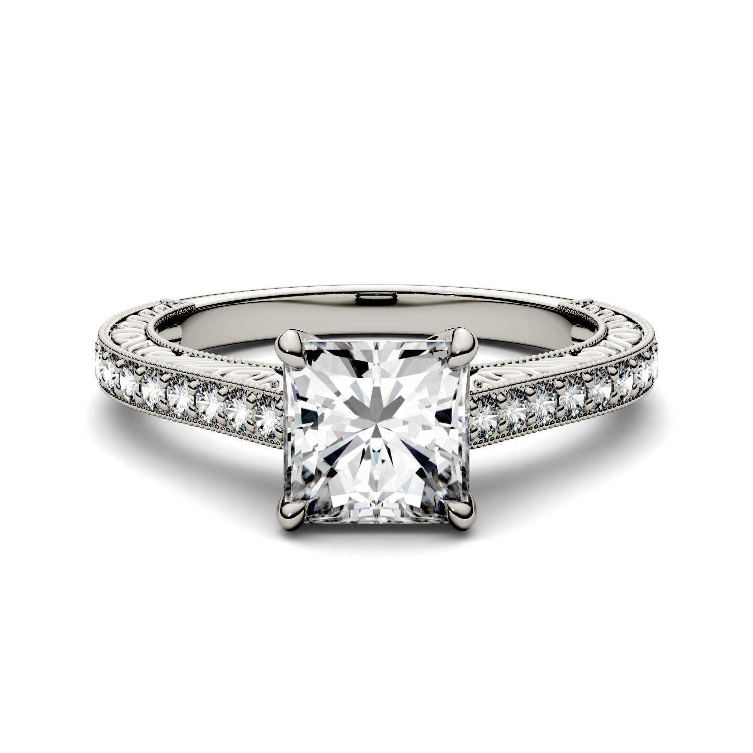 1.74 CTW DEW Square Moissanite Engagement Ring in 14K White Gold