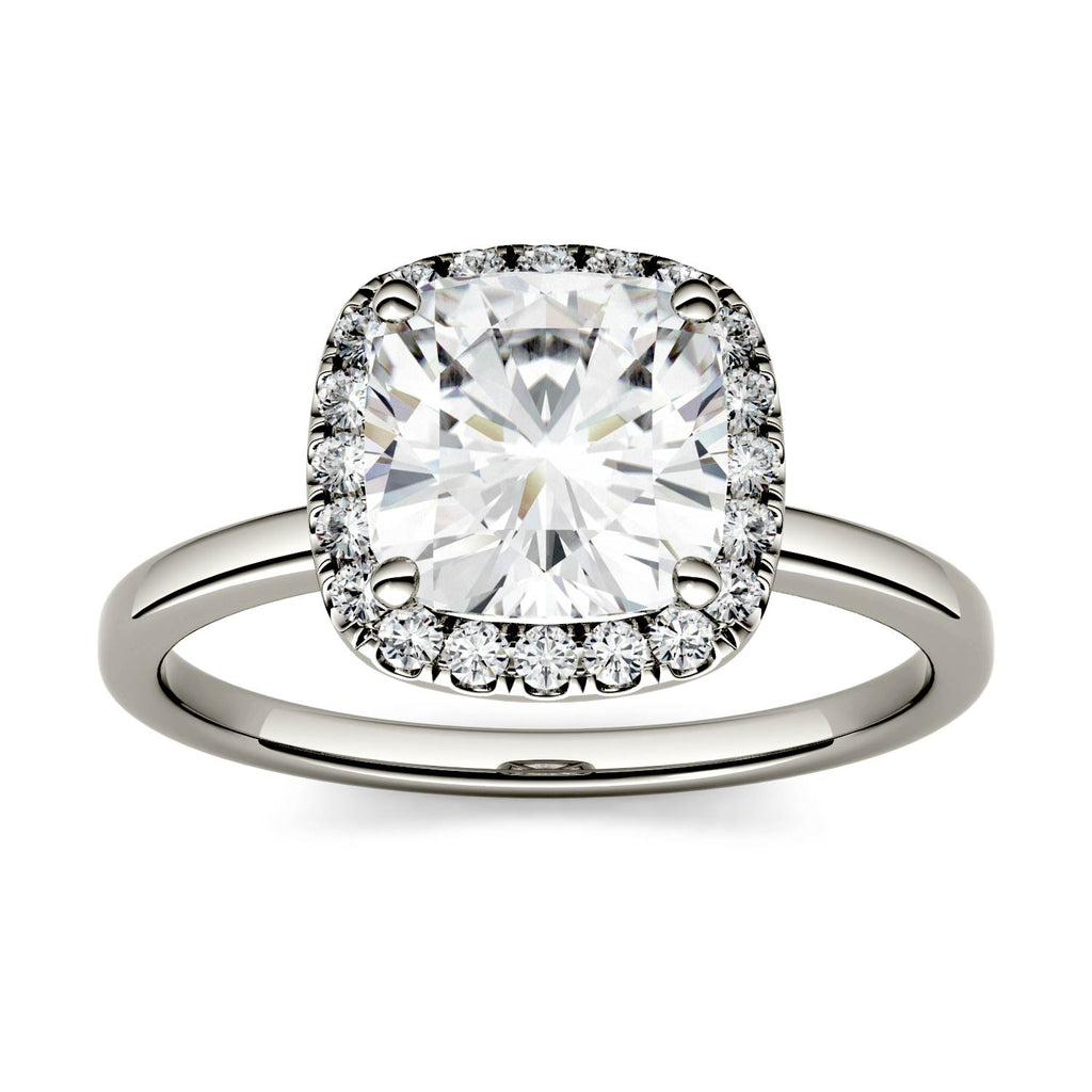 1.43 CTW DEW Cushion Moissanite Engagement Ring in 14K White Gold