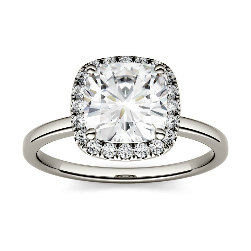 1.43 CTW DEW Cushion Moissanite Engagement Ring in 14K White Gold