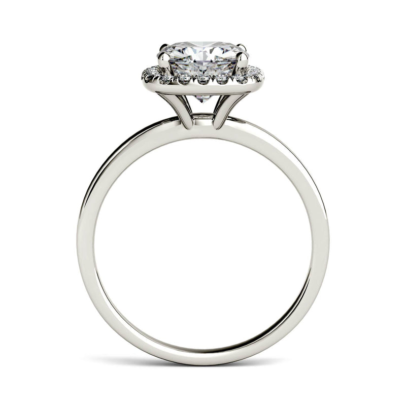 1.43 CTW DEW Cushion Moissanite Engagement Ring in 14K White Gold