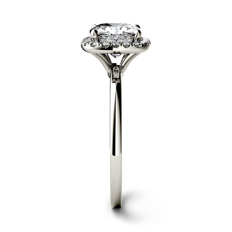 1.43 CTW DEW Cushion Moissanite Engagement Ring in 14K White Gold