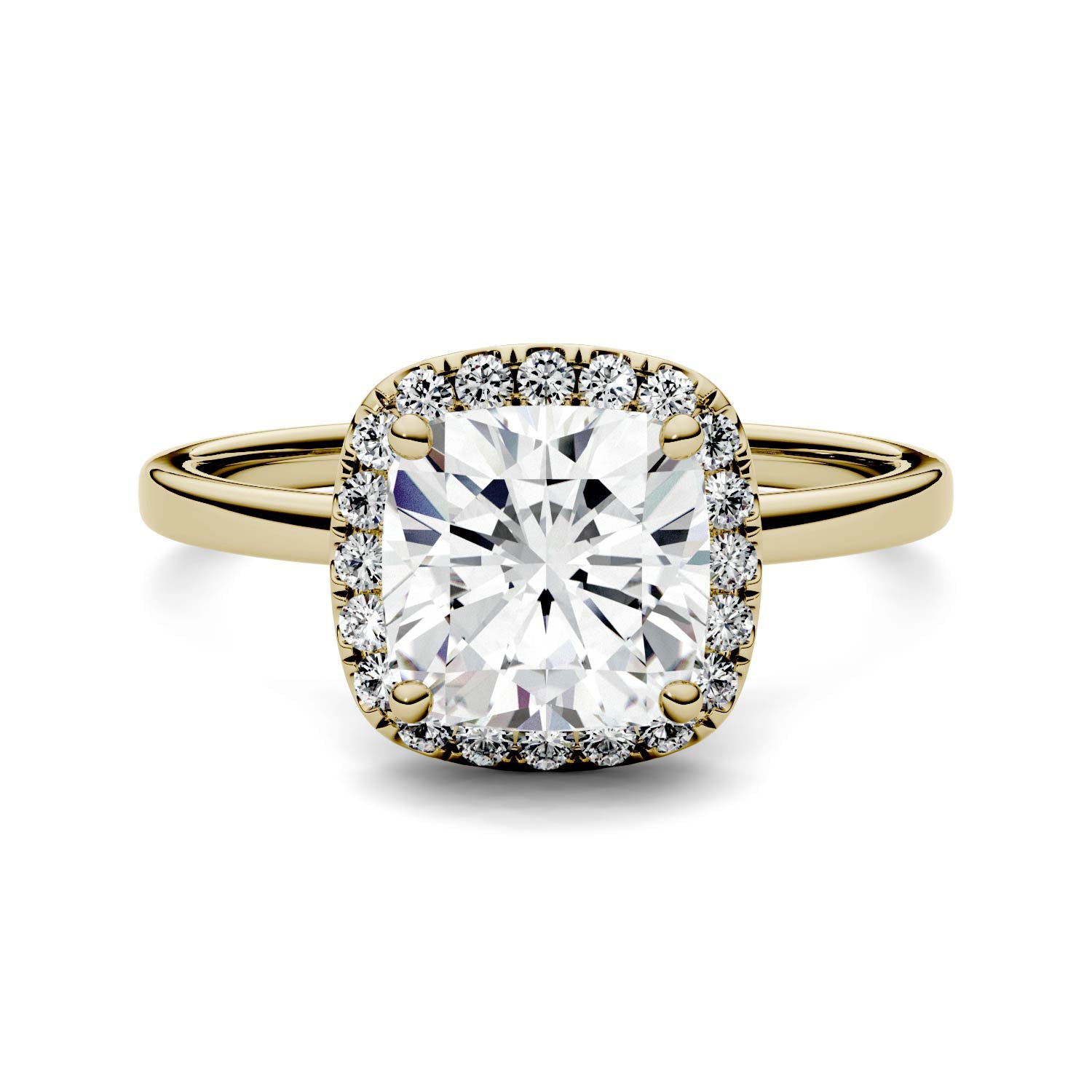 1.43 CTW DEW Cushion Moissanite Engagement Ring in 14K Yellow Gold