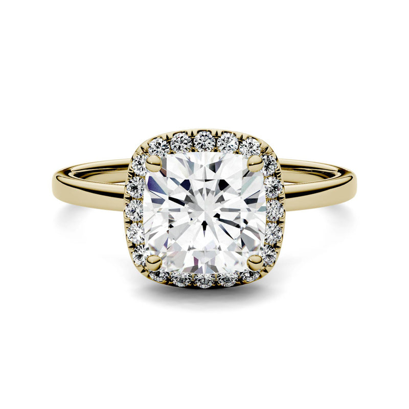 1.43 CTW DEW Cushion Moissanite Engagement Ring in 14K Yellow Gold