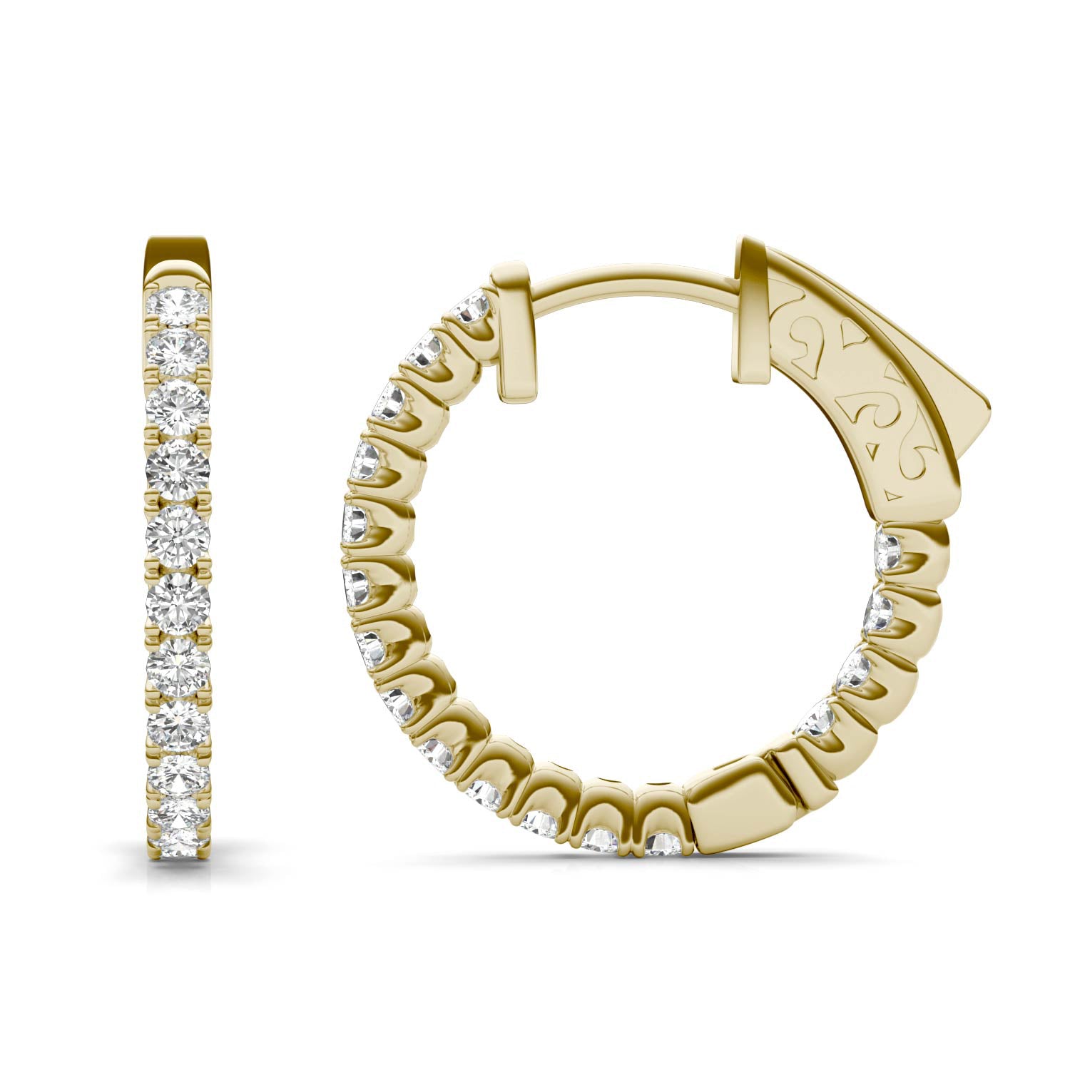 0.68 CTW DEW Round Moissanite Hoop Earrings in 14K Yellow Gold