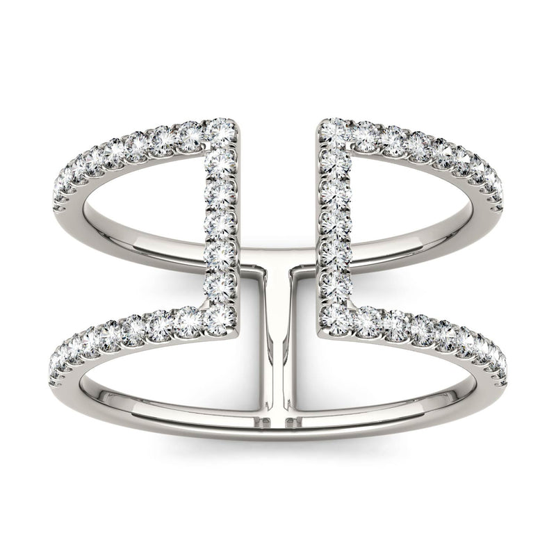 0.50 CTW DEW Round Moissanite Geometric Ring in 14K White Gold