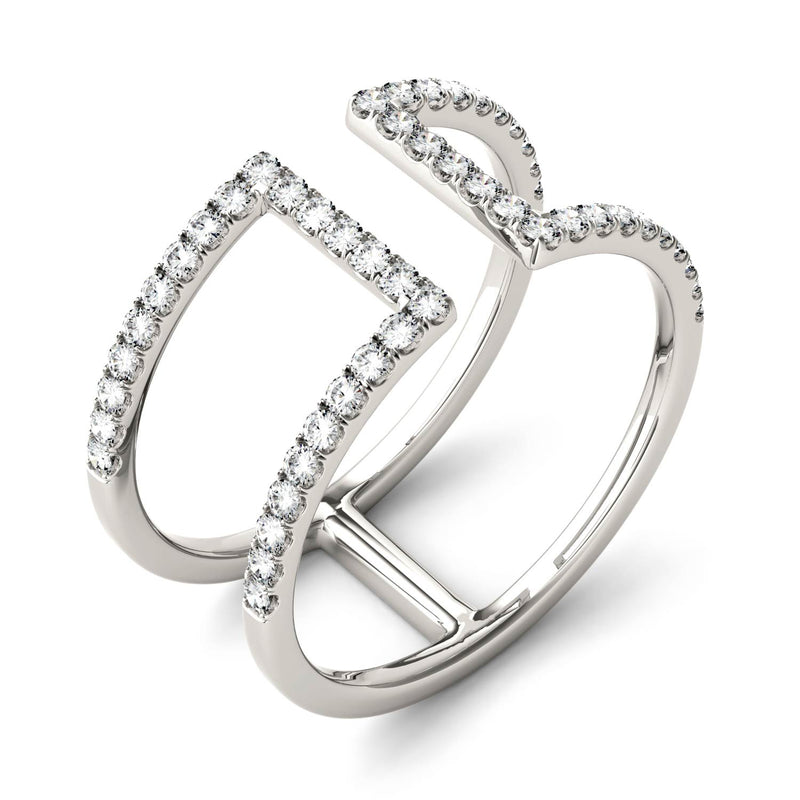 0.50 CTW DEW Round Moissanite Geometric Ring in 14K White Gold